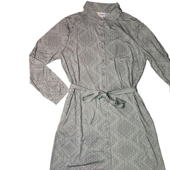NEW w/ Tags Lularoe Ellie Shirt Dress Gray Aztec Striped Full Button NWT - Picture 3 of 6